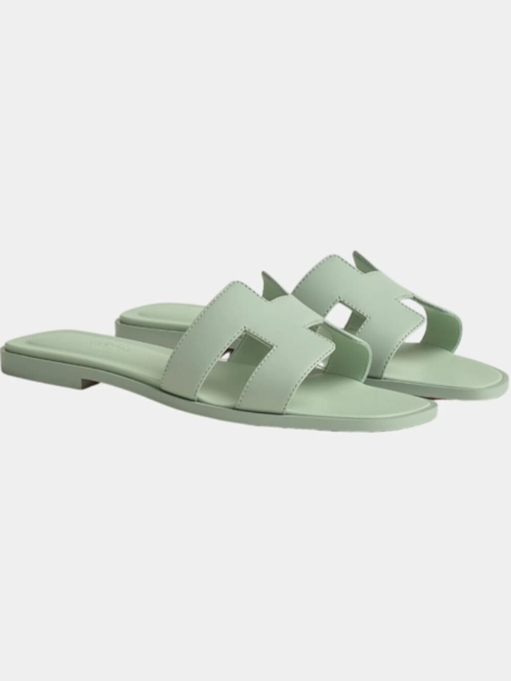 HERMÈS VERT D'EAU CALFSKIN LEATHER ORAN SANDALS SIZE 37.5 PREOWNED